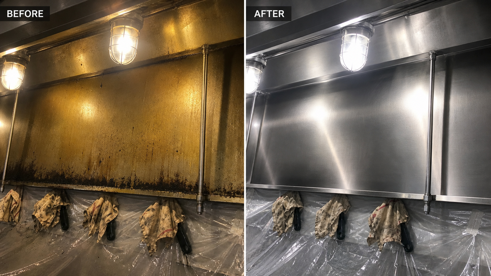 Restaurant hood cleaning before and after comparison