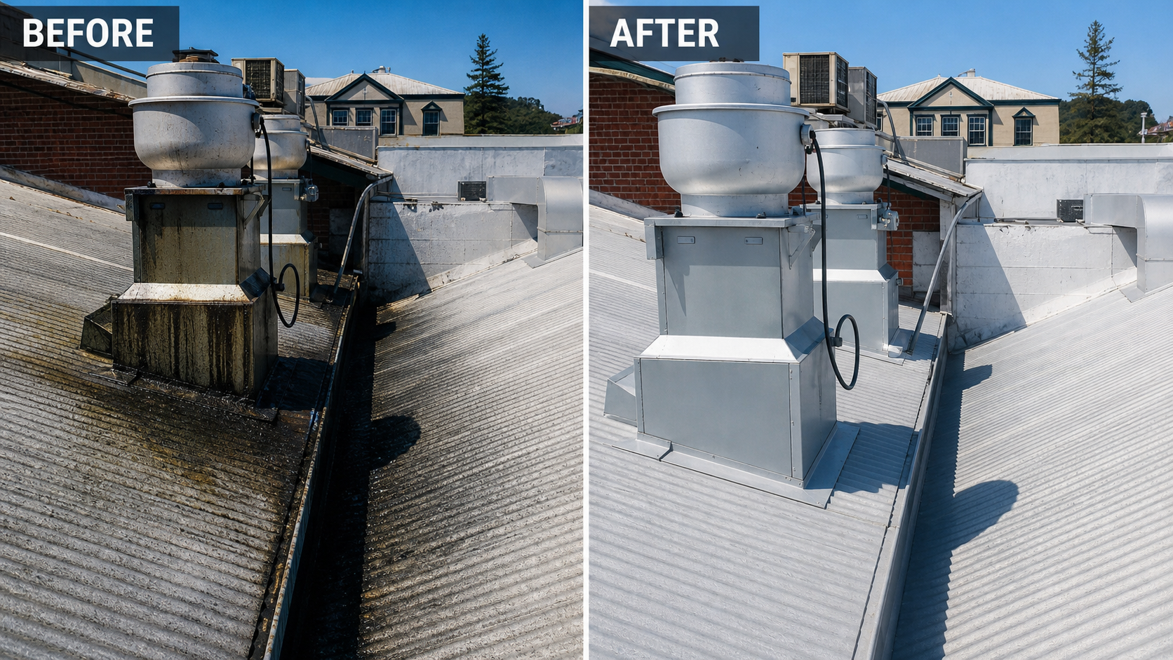 Before and after restaurant hood cleaning results